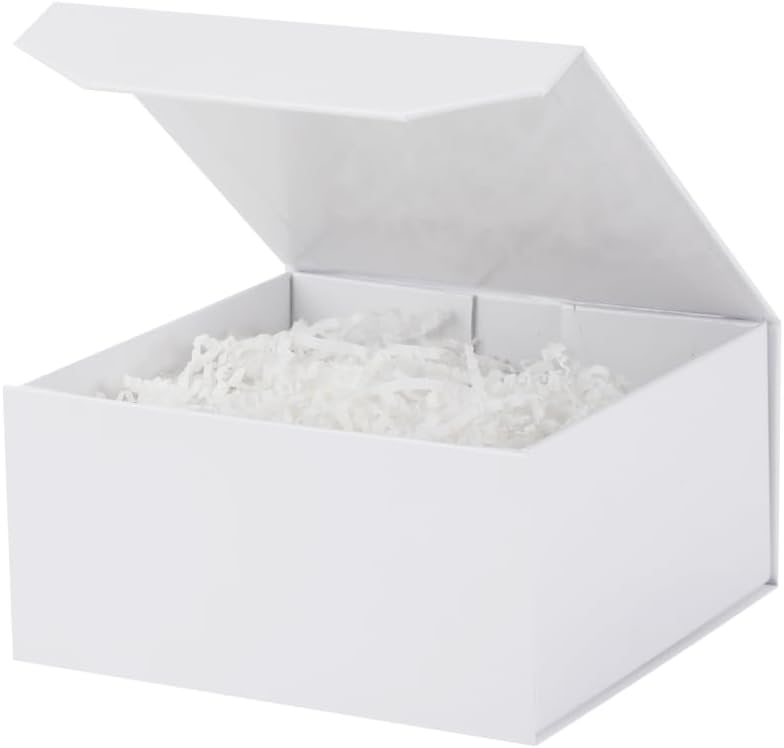PACKGILO 6 Pcs Small White Gift Box 6x6x3 Inch Magnetic Gift Box Small Magnetic Box with Crinkle Paper White Small Gift Box with Shredded Paper Luxury Gift Boxes with Lids for Presents - Image 1